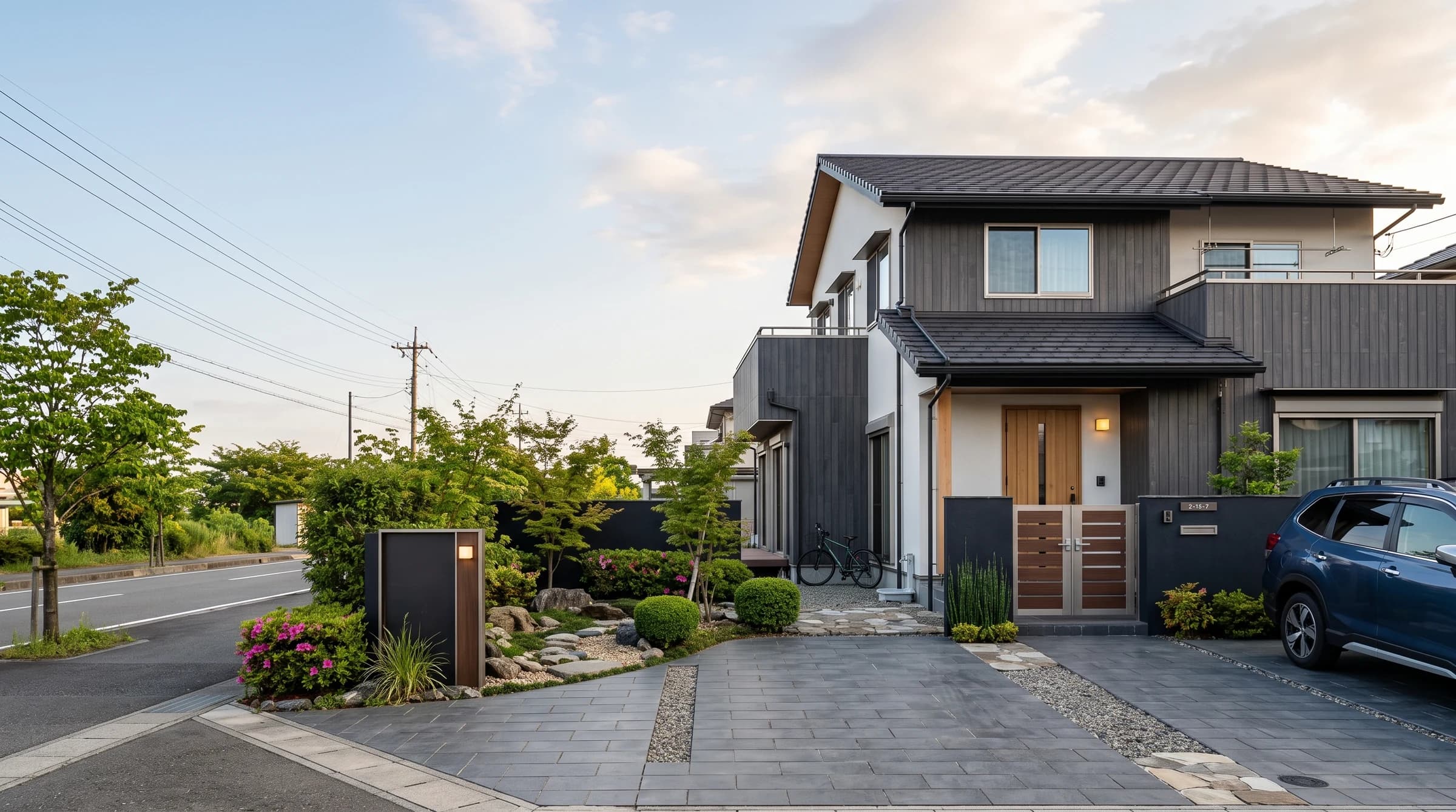 戸建て住宅の駐車場とアプローチ